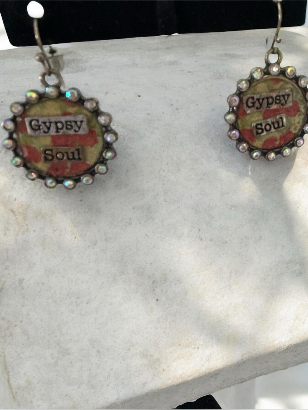 Vintage Gypsy Soul Round Rhinestone Dangle Earrings - Red, Green, Gold